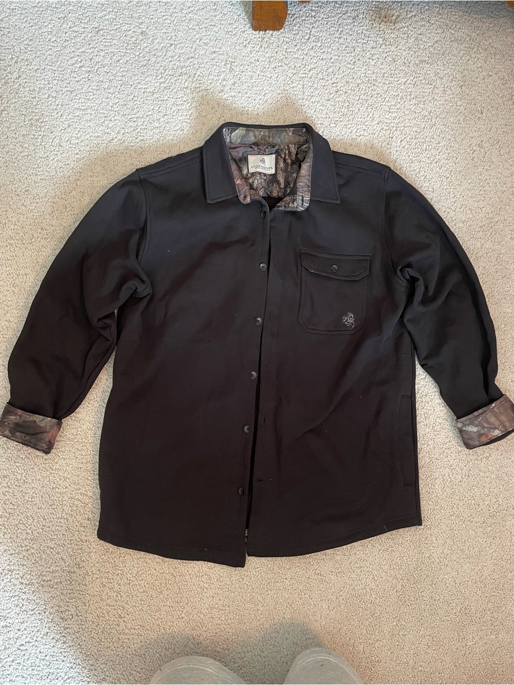 Legendary Whitetails Black Button-Front Shirt Jacket with Camo Accents